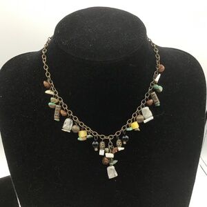 Vintage Necklace, Multi Color beaded Stones & metal  on bronze Chain boho style